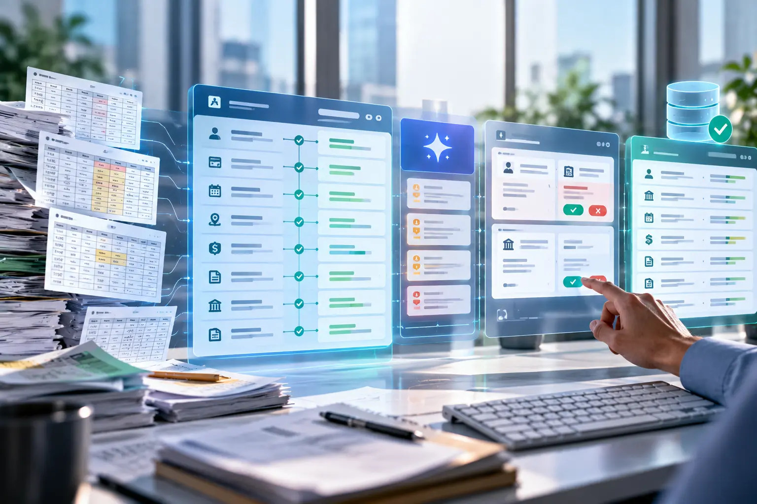 AI-assisted master data workflow transforming source records into validated data